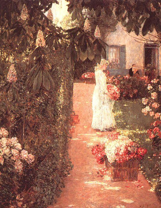 Childe Hassam Gathering Flowers in a French Garden